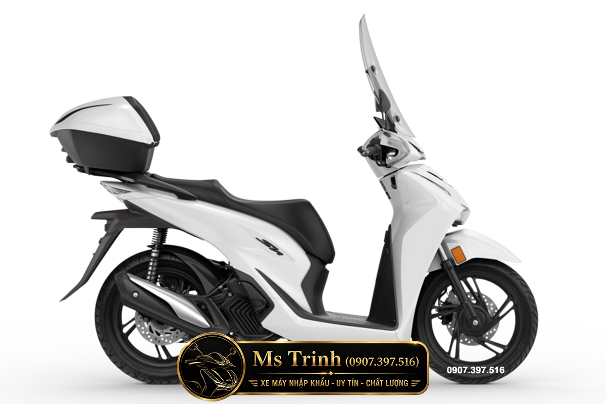 Honda SH150i Italia 2026 Standard màu trắng Pearl nhìn ngang thân xe Honda SH150i Ý 2026 màu trắng Pearl nhập khẩu chính ngạch từ Honda Italia