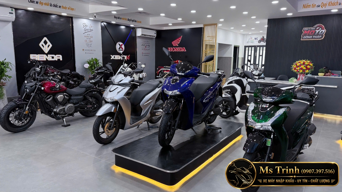 Toàn cảnh showroom Moto Đồng Tháp với khu trưng bày xe hai tầng