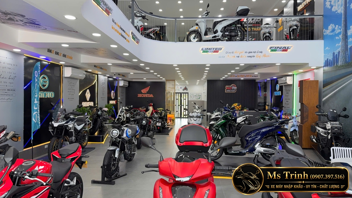 Showroom Moto Đồng Tháp hai tầng với nhiều thương hiệu xe nhập khẩu